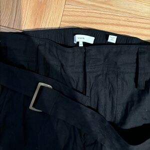 Vince black linen summer pant with tie belt